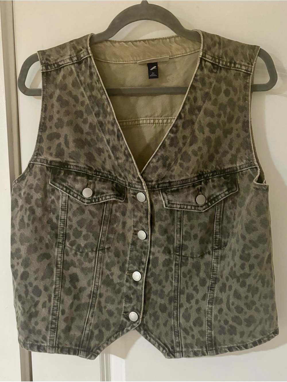 Universal Thread Olive Leopard-Print Denim Vest